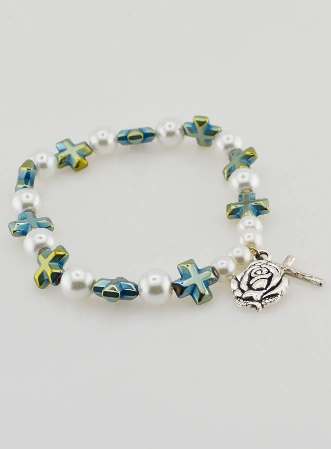 Armband Tientje Kruizen Groen en Parelmoer Parels (pic 4)
