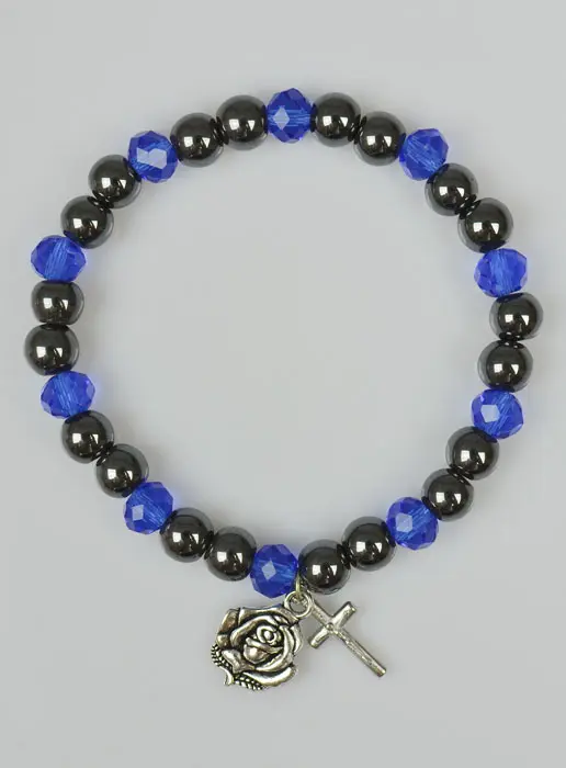 Religieuze Armband Zwarte en Blauwe Kralen (pic 2)