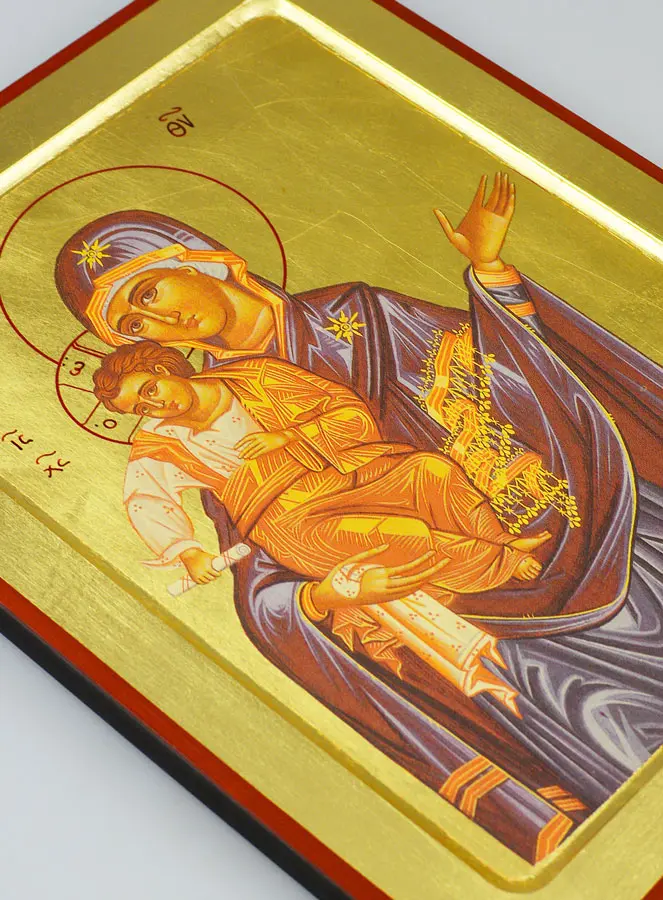 Byzantijnse Icoon Moeder Gods van de Tederheid met Blauwe Mantel - 30 cm (pic 2)