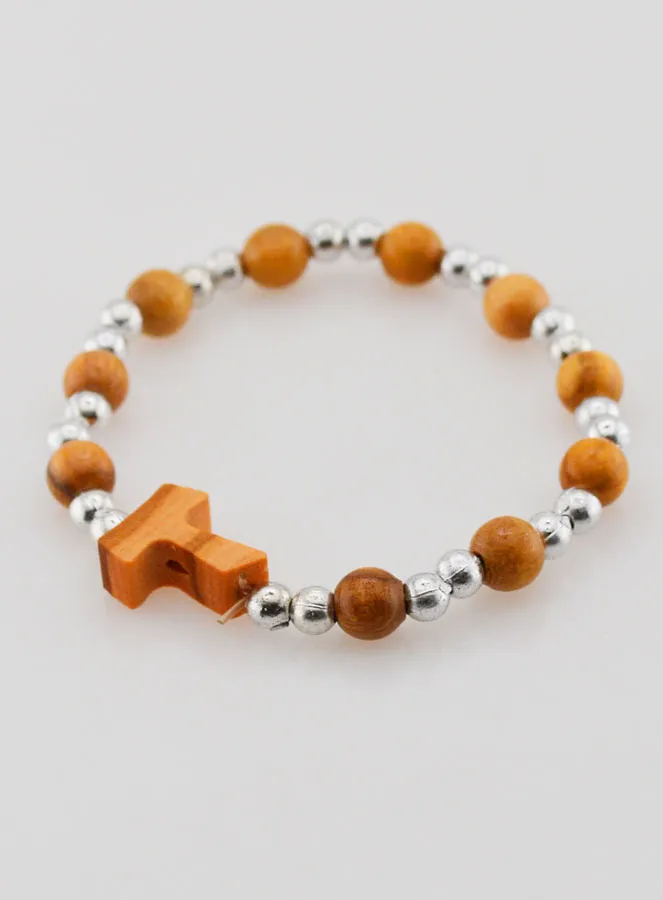 Religieuze Armband Kind Tau Kruis en Zilver Kralen (pic 3)