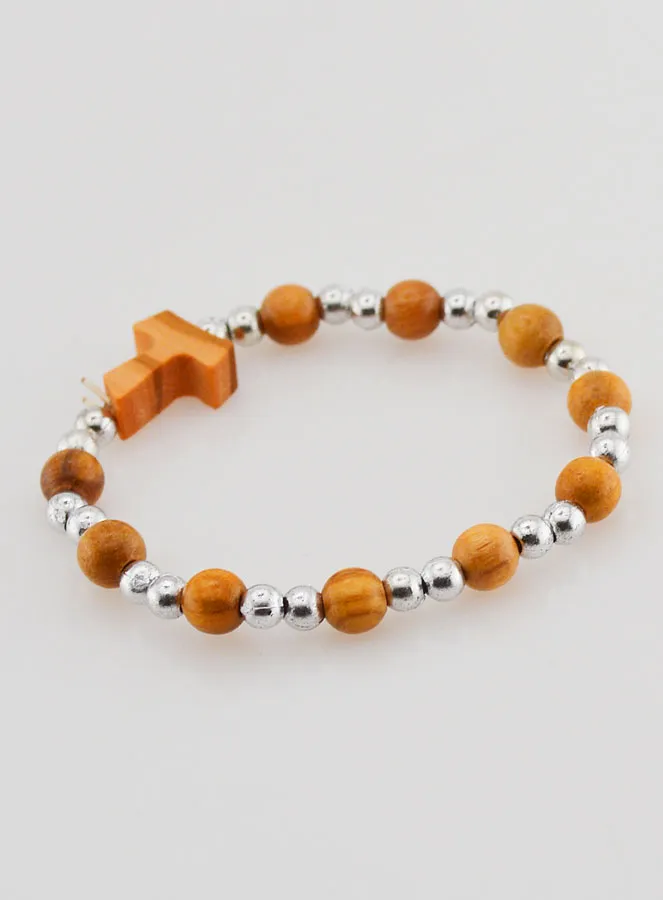 Religieuze Armband Kind Tau Kruis en Zilver Kralen (pic 4)