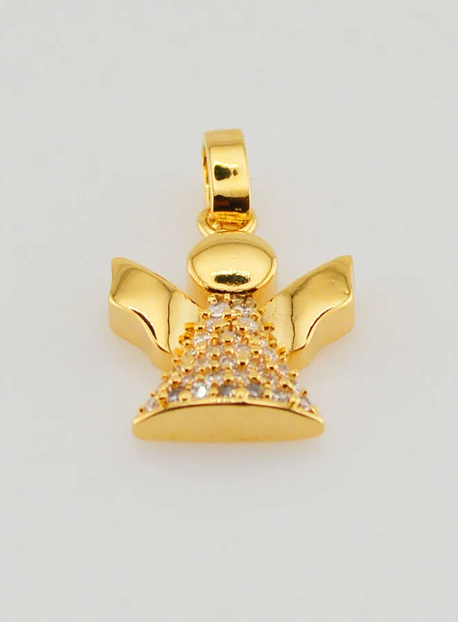 Hangertje Beschermengel Verguld en Strass Diamanten - 15 mm. (pic 2)