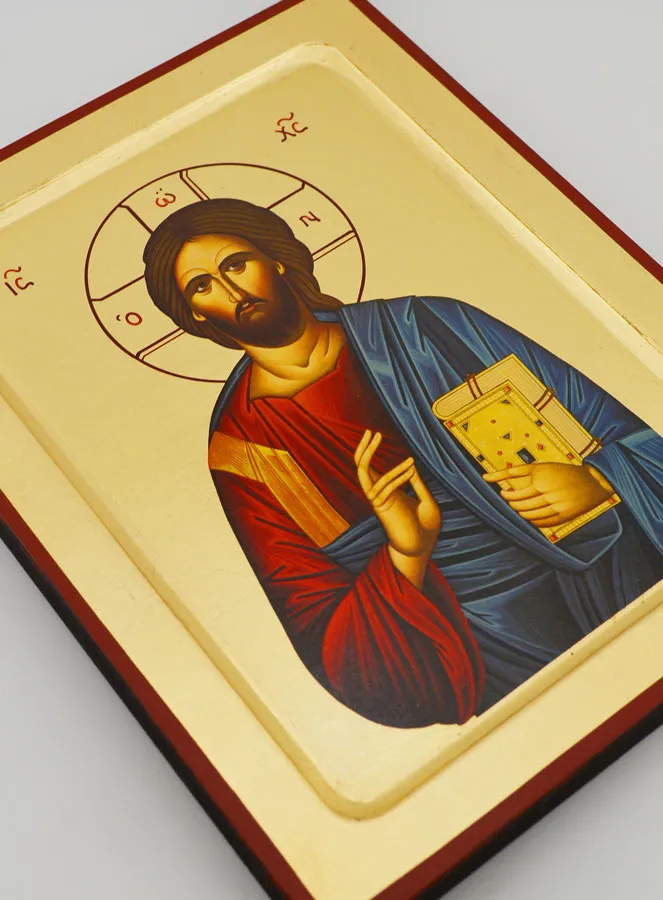 Byzantijnse Icoon Jezus Christus Pantocrator Bladgoud - 20 cm (pic 3)