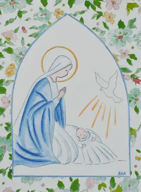 Doop-Prent - Maagd Maria en Heilige Geest Duif (pic 1)