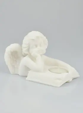 Kaarsenhouder Bescherm Engel met Levens Boek van Albast - 13 cm (pic 1)