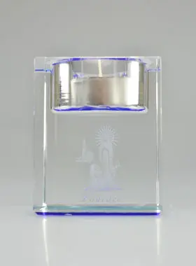 Kaarsenhouder Glas Blauw - Maria van Lourdes - 6 cm (pic 1)