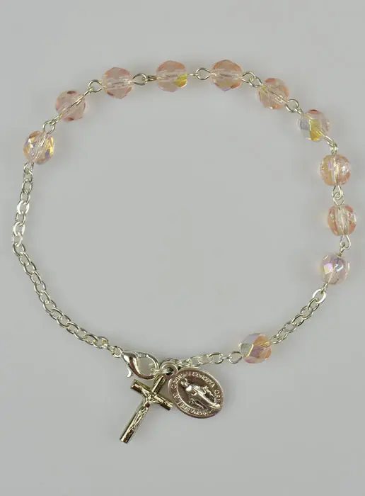 Armband Rozenkrans Kristal Kralen Roze - Maria Wonderdadige Medaille (pic 2)