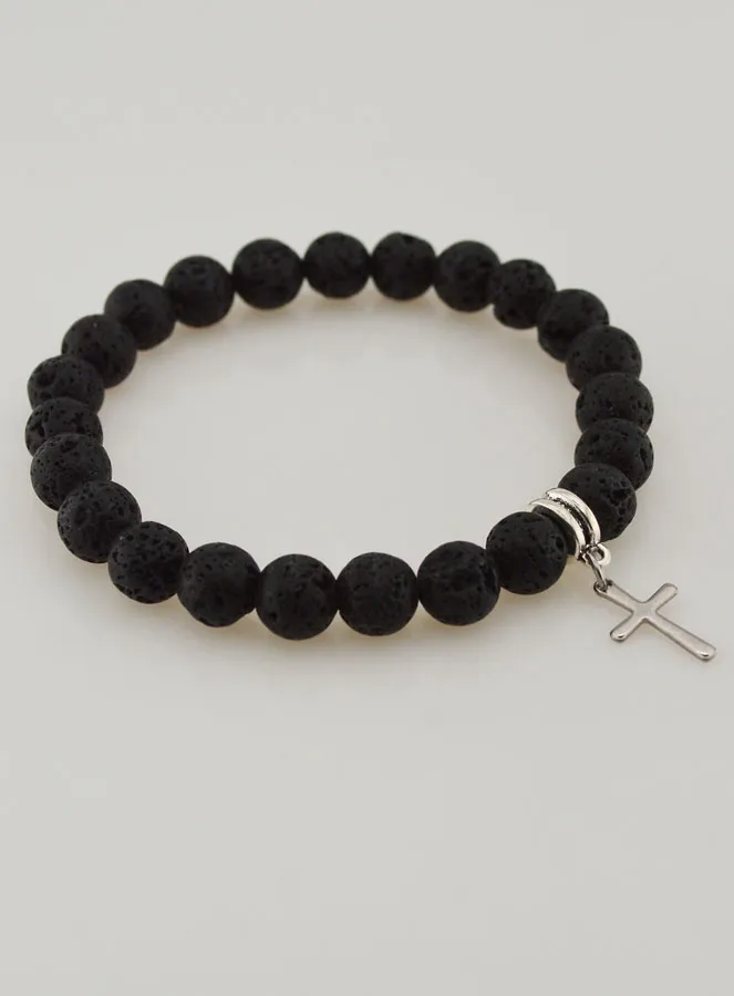 Armband Lava Steen en Kruisje (pic 3)
