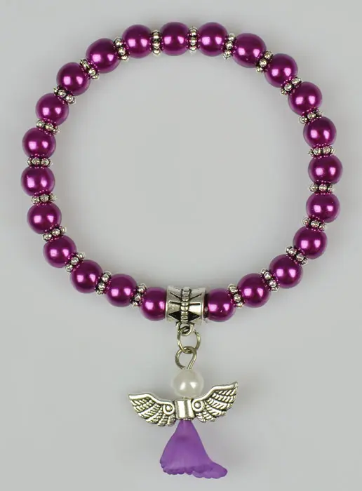 Religieuze Armband Kind Beschermengel - Paarse Kralen (pic 2)
