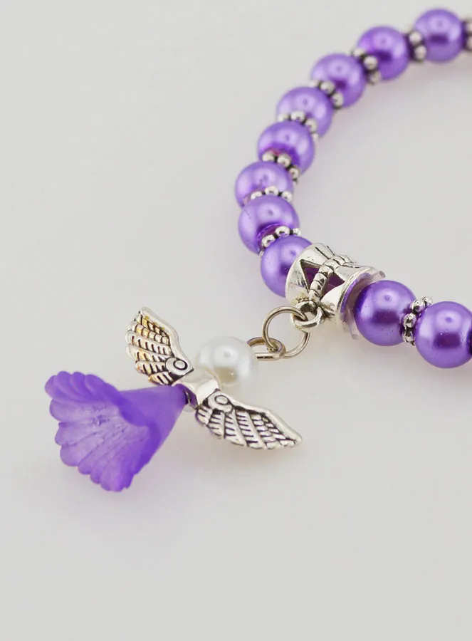 Religieuze Armband Kind Beschermengel - Paarse Kralen (pic 3)