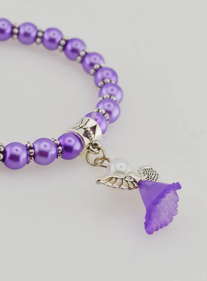 Religieuze Armband Kind Beschermengel - Paarse Kralen (pic 4)