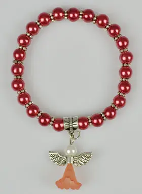 Religieuze Armband Kind Bescherm Engel - Rode Kralen (pic 1)