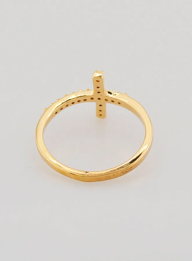 Ring Kruis Zirkonia Diamanten - Verguld - Maat 58 (pic 4)