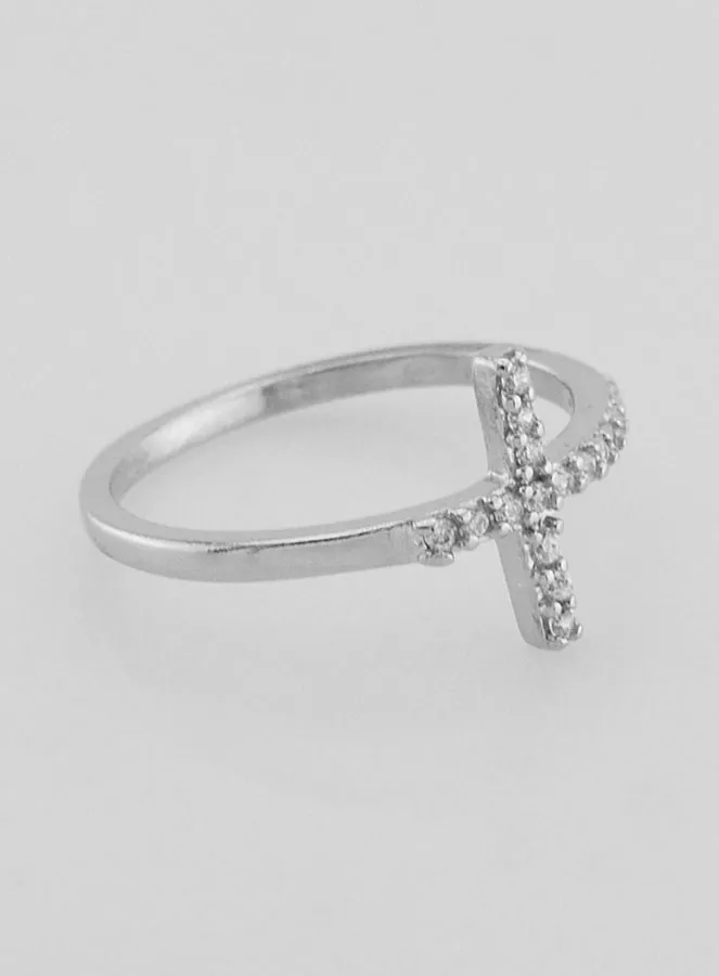 Ring Kruis met Zirkonia Strass - Echt Zilver - Maat 58 (pic 3)