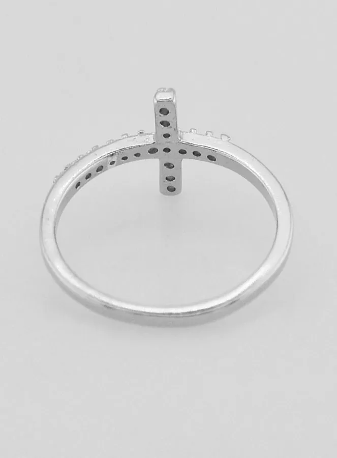 Ring Kruis met Zirkonia Strass - Echt Zilver - Maat 58 (pic 4)