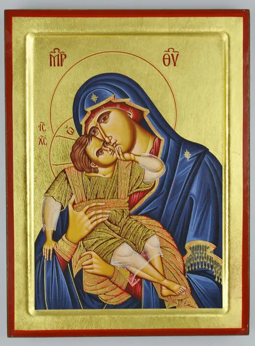 Byzantijnse Ikoon Moeder van God de Tederkussende Blauw - 24 cm (pic 2)