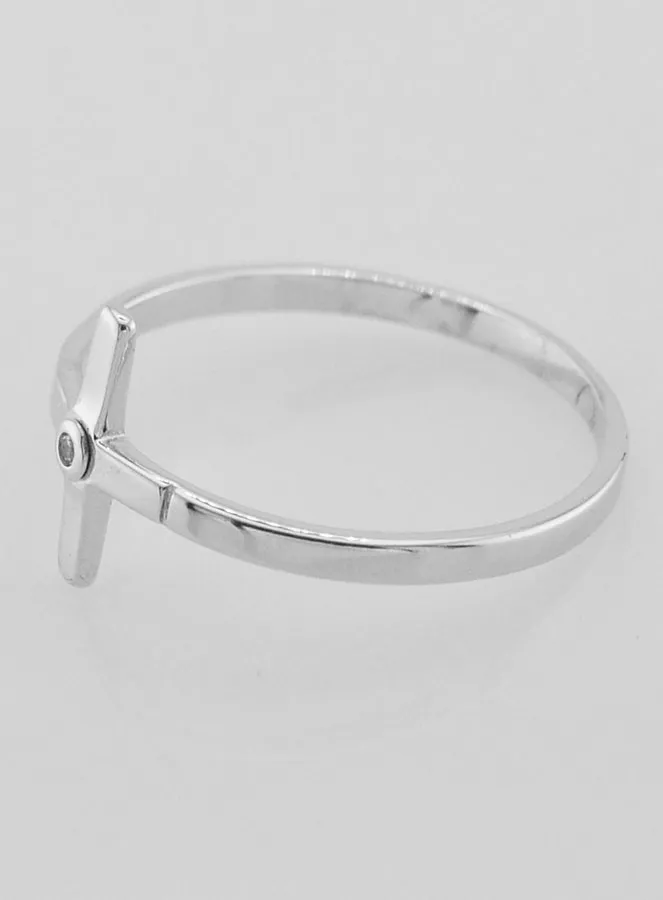 Ring Kruis en 1 Zirkonia - Echt Zilver - Maat 60 (pic 3)