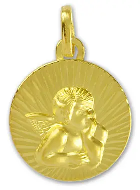 Medaille Bescherm Engel Goud 375/000 met Geslepen Stralen (pic 1)