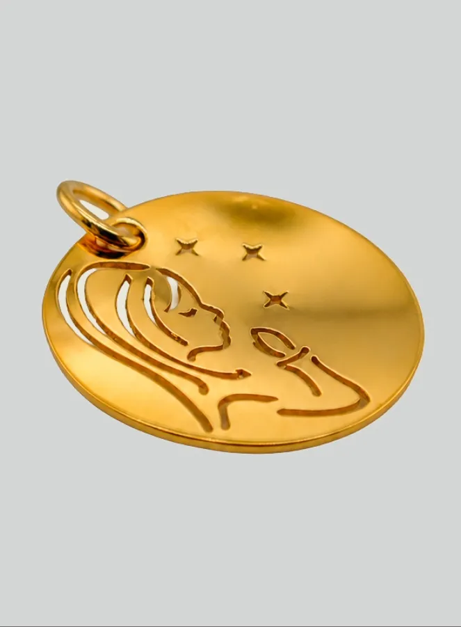 Gouden Doop Medaillon Heilige Maria Biddend met Sterren (pic 4)