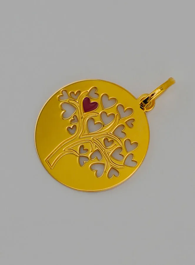 Gouden Doop Medaillon Levens-Boom met Rood Hart Goud (pic 3)