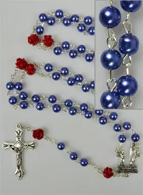 Rozenkrans Trendy Collier Parelmoer Parel Blauw op Ketting (pic 1)