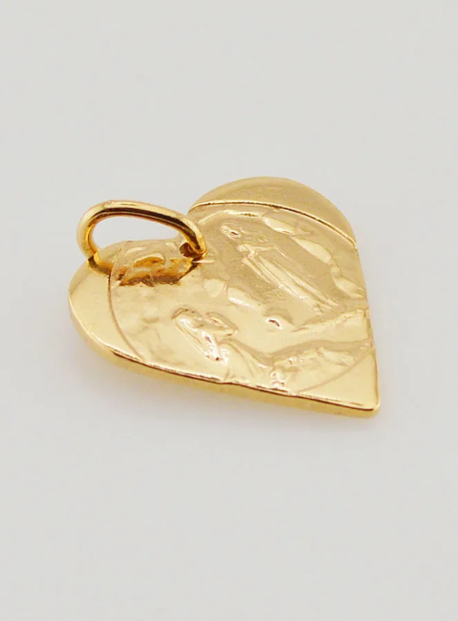 Medaillon Hart Onze Lieve Vrouw van Lourdes Verguld 24 Karaats Goud (pic 3)