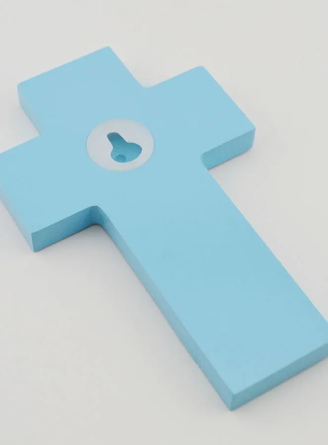 Kruis Kind Hout Kaars Alpha Omega - Blauw (pic 4)