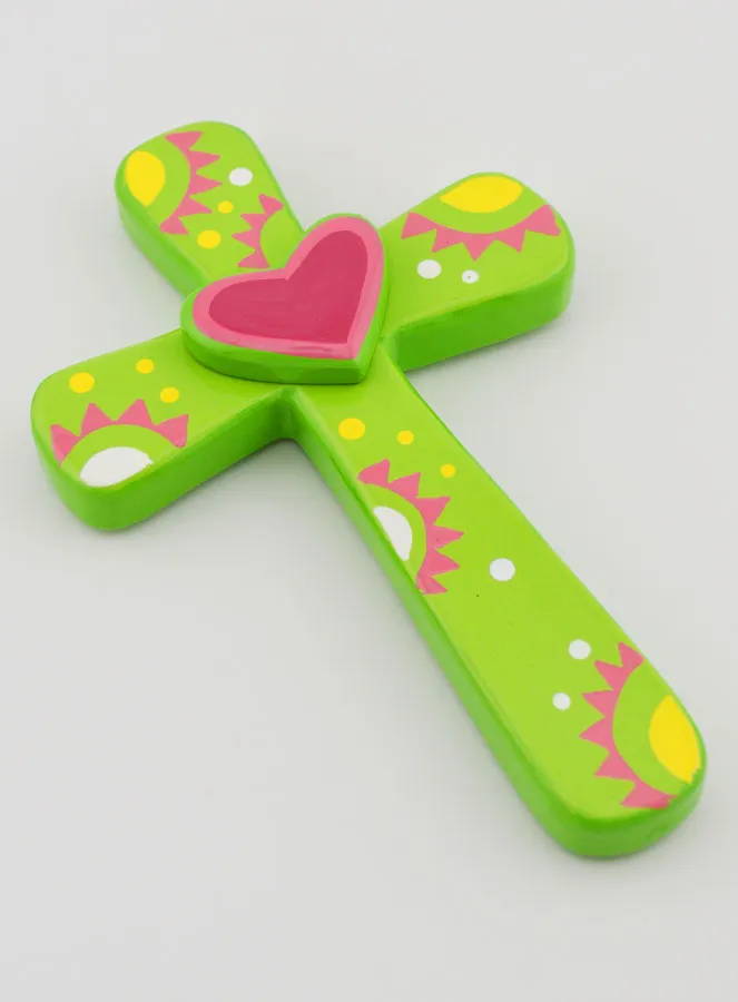 Houten Kruis - Groen - Hart Roze (pic 3)