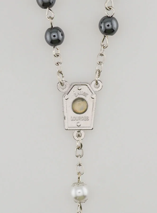 Rozenkrans Lourdes Zwarte en Witte Kralen - Medaille Lourdes-water (pic 4)