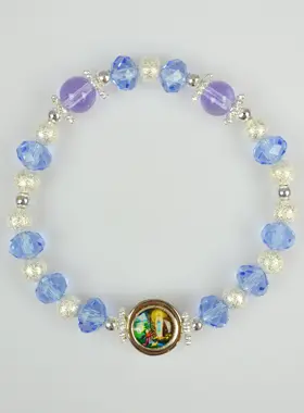 Religieuze Armband Glaskralen Blauw - Medaille Lourdes (pic 1)