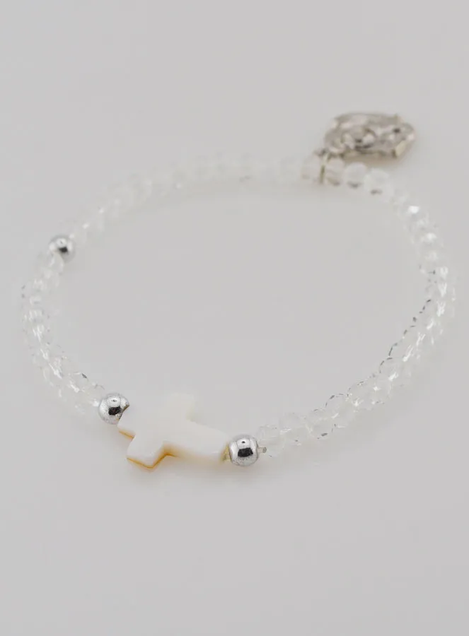 Religieuze Armband Kristal en Parelmoer Kruisje (pic 4)