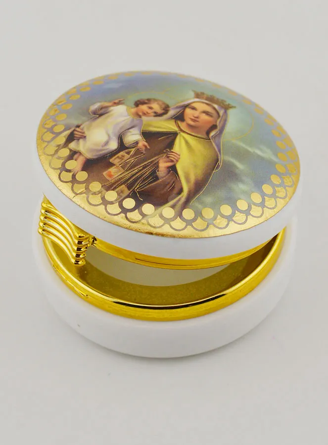 Hostiedoosje Afbeelding Gekroonde Maria met Kind Jezus - 5 cm (pic 4)