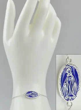 Armband met Wonderdadige Medaille 20mm - Zilver & Blauw Geëmailleerd (pic 1)