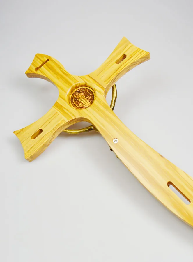 Groot Muur Kruis Heilige Benedictus van Hout en Brons - 48 cm (pic 4)
