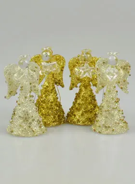 4 Kerst Engelen met Glitter - Kerstboom - 6.5 cm (pic 1)