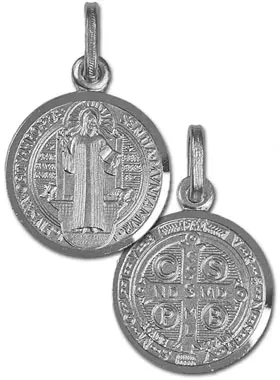 Medaille Heilige Benedictus 925 Rhodium Zilver - 15mm (pic 1)