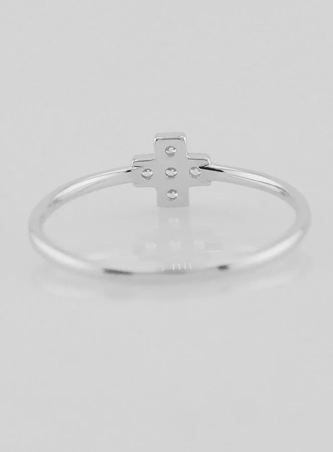 Ring Kruis en Zirkonia Strass - Echt Zilver - Maat 58 (pic 4)