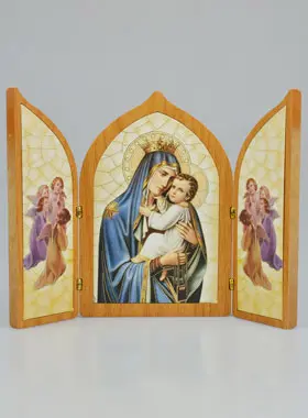 Drieluik Icoon Gekroonde Maria met Kind Jezus - 23 cm (pic 1)