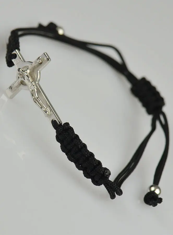 Armband met Zilveren Kruis Heilige Benedictus - Zwart (pic 3)