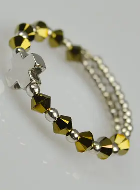 Ring Kruis en Kristal Brons - Sterling Zilver - Verstelbare Maat (pic 1)
