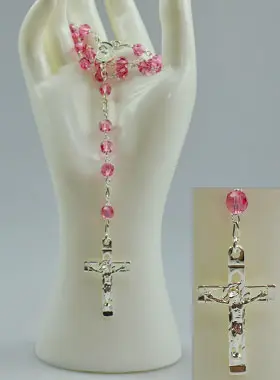 Massief 925 Zilveren Rozenkrans & Roze Kristal (pic 1)