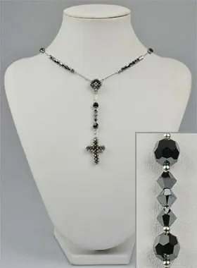 Zilveren Collier Rozenkrans & Zwart Kristal (pic 1)