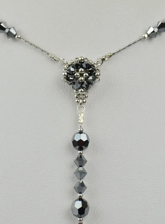 Zilveren Collier Rozenkrans & Zwart Kristal (pic 3)
