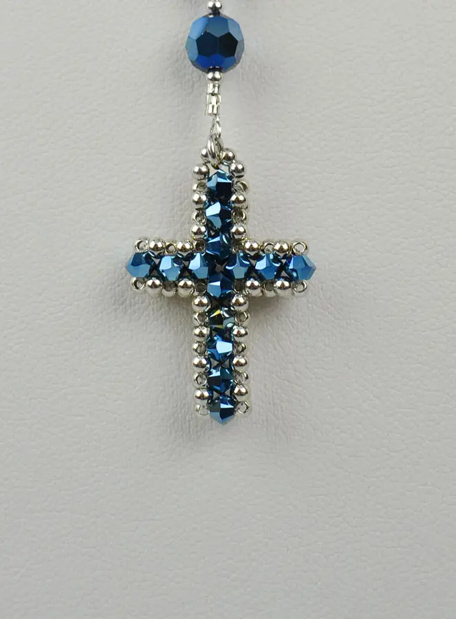 Zilveren Collier Rozenkrans & Blauw Kristal (pic 4)