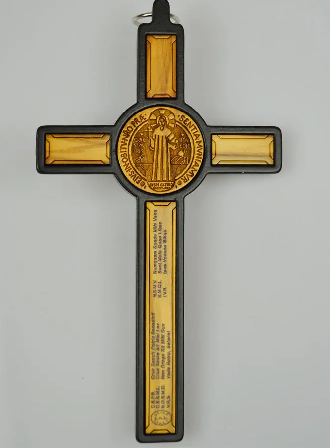 Kruisbeeld St. Benedictus Hout Zwart - 13 cm (pic 3)