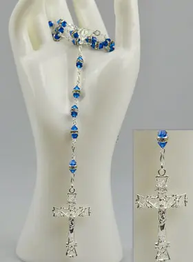 Zilveren Rozenkrans & Saffier Blauw Kristal met Zetting (pic 1)
