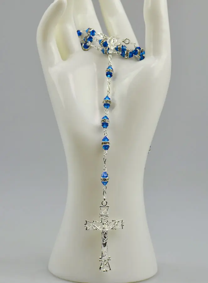 Zilveren Rozenkrans & Saffier Blauw Kristal met Zetting (pic 2)