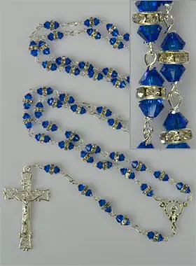 Zilveren Rozenkrans & Saffier Blauw Kristal met Zetting (pic 3)