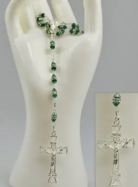 Zilveren Rozenkrans & Smaragd Groen Kristal met Zetting (pic 1)