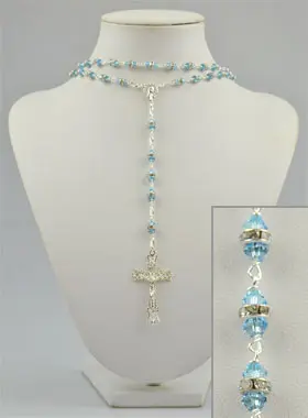 Rozenkrans Lichtblauw Kristal en 925 Zilver (pic 1)